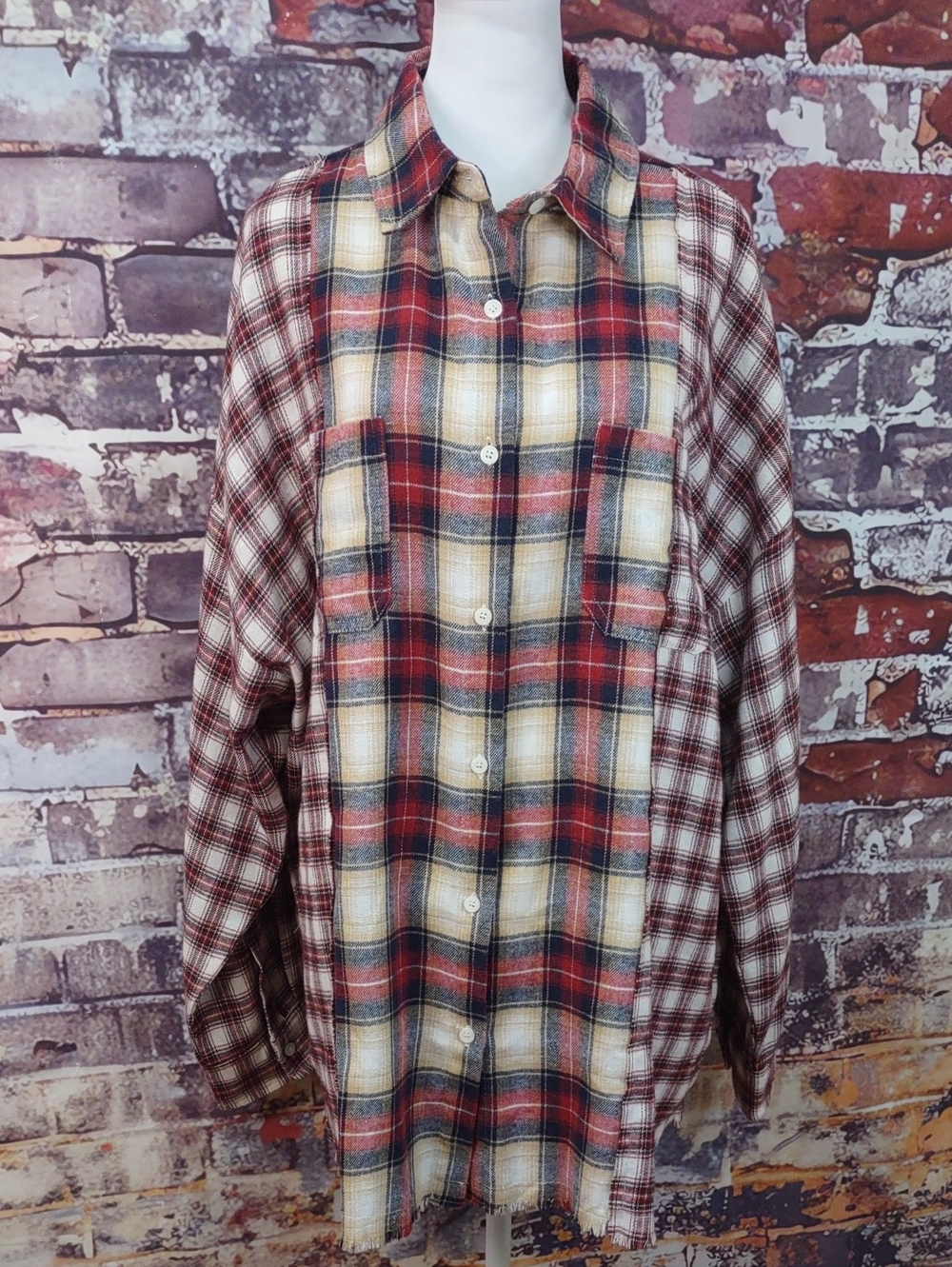 First Love Patchwork Plaid Flannel Button-Down Shirt